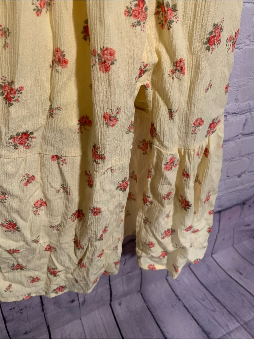 Ultra Flirt Womens Butter Yellow Floral Smocked Maxi Dress M Cottagecore Dainty - Picture 3 of 7